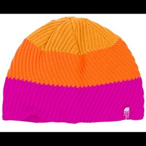 The North Face Girls Youth Medium Block Colored Orange Pink Beanie